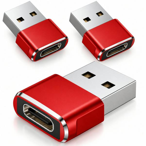 ATEK 3 Pack USB-C Female to USB-A Male Adapter Converter Charging Data Red