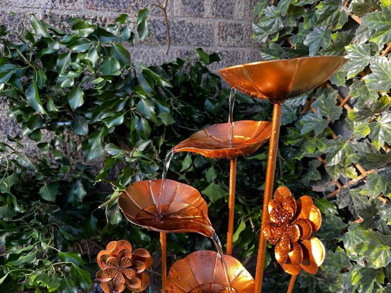 Tranquillity Water Features Copper Leaf Flower & Bowl Modern Metal Water Feature