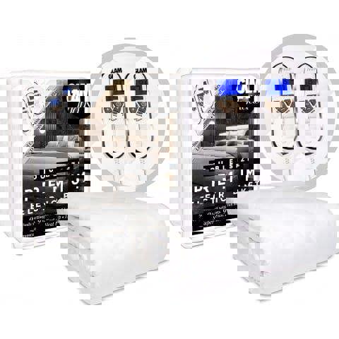 GlamHaus Double Size Electric Blanket - Fitted Mattress Bed Cover - White Diamond Quilted - Settings for Feet and Body, Timer