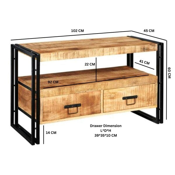 Wyld Haus Toivakka Industrial Reclaimed Wood and Metal TV Unit 2 Drawers