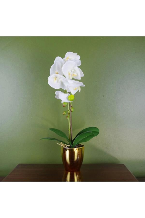 Dyzi 46cm Artificial Orchid with Real Touch Leaves in Decorative Pot