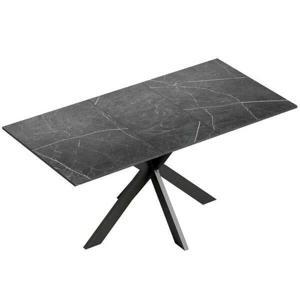 Extendable Dining Table Steel Cross Legs Steel Rails Space Saving Black