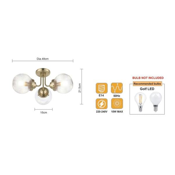 COSYLYTE Finley 3A Bathroom Ribbed Glass Ceiling Light