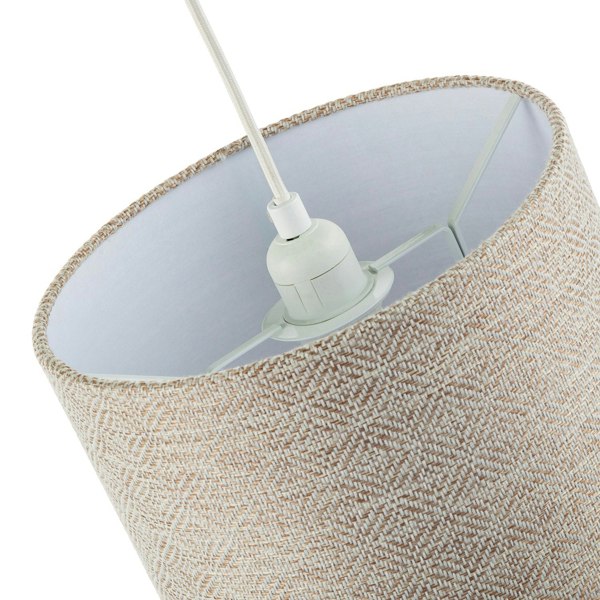 Unique Aztec Designed Drum Lamp Shade in Dark Taupe and White Linen Image 5