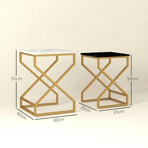 Wyld Haus Revi Set Of 2 Marble Effect Nesting Side Tables Gold Metal Legs