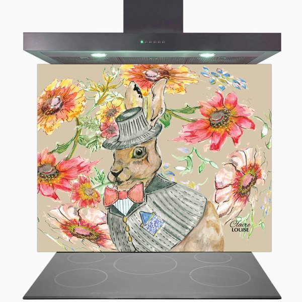 Claire Louise - Designer Cottage Floral Hare Glass Kitchen Splashback