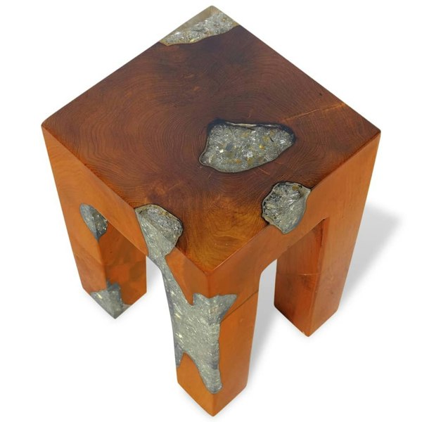 Berkfield Stool Solid Teak Wood and Resin