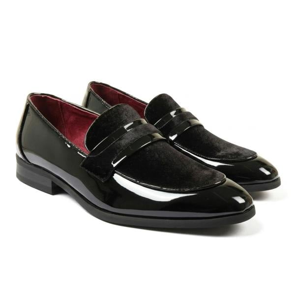Dolcetto Men's Slip On Vegan Leather Velvet Detailed Patent Loafers