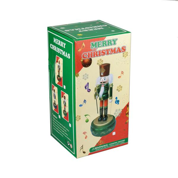 30cm Musical Wooden Nutcracker Soldier Christmas Decoration with Moving Mouth and Wind-Up Music image 3