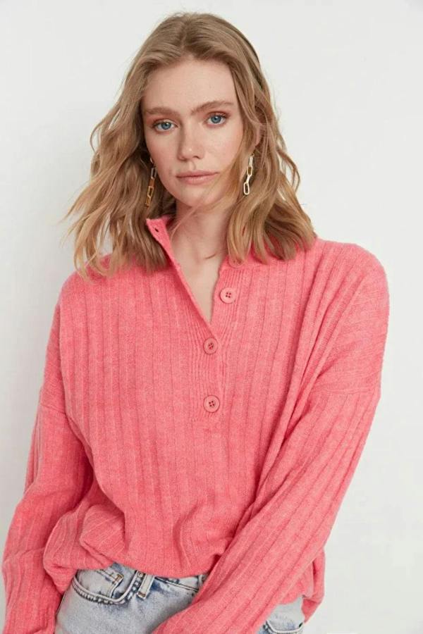 Hoxton Gal Oversized Soft-Textured High Neck Knit Top