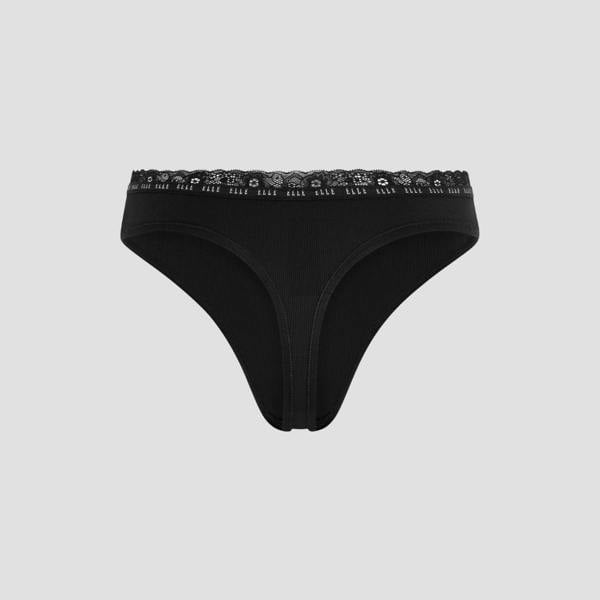 ELLE Multi Pack (3) Synthetic Rib Thongs in Black