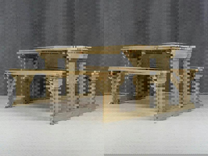 Abies Picnic Table and Benches Set - Wooden Outdoor Dining Set for Gardens and Patios