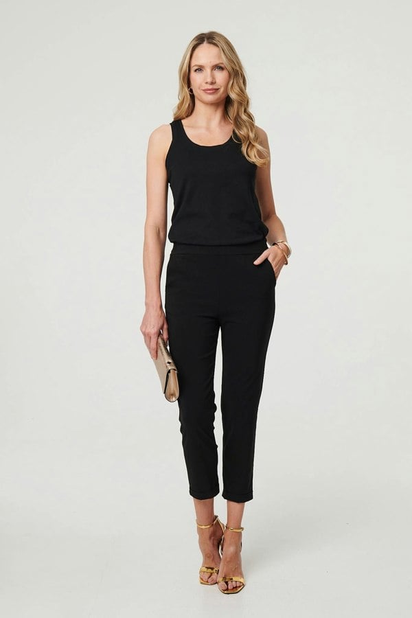 Black | High Waist Slim Ankle Length Trousers
