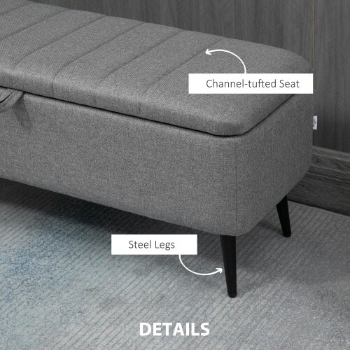 Wyld Haus Kala Fabric Grey Rectangular Storage Ottoman Bench With Flip Top And Steel Legs