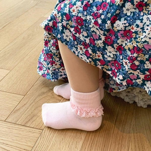 Little Sock Co. Frilly Non-Slip Stay-on Baby and Toddler Socks - 5 Pack in Oat, Orchid and Pink Lemonade
