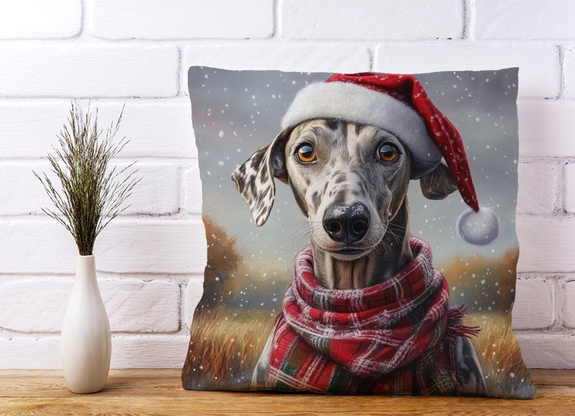 Warren Reed Snowy Christmas Greyhound Cushion