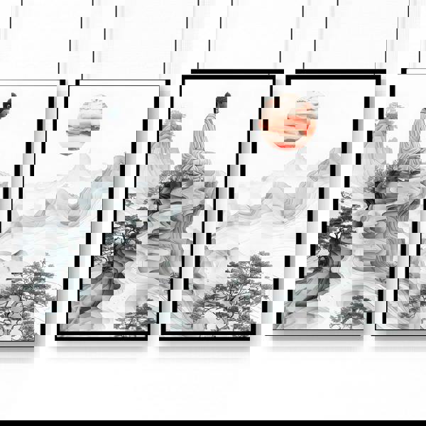 Modern Artwork For Living Room | Set of 2 Asian Inspired Wall art Prints