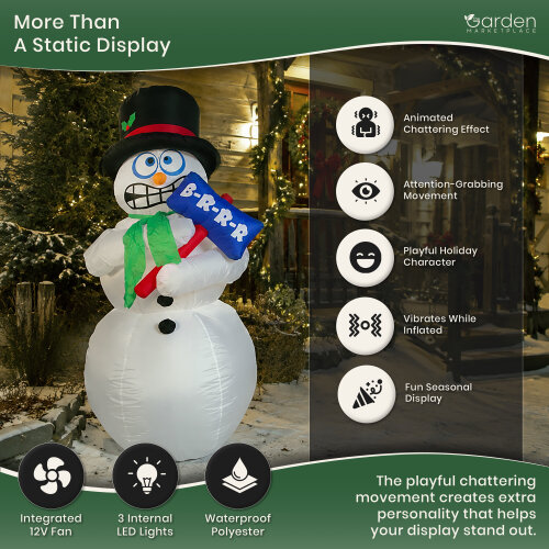 Garden Marketplace 1.8m Inflatable Chattering Snowman Christmas Decoration with 2 LED Lights Self Inflating Waterproof Outdoor Decor