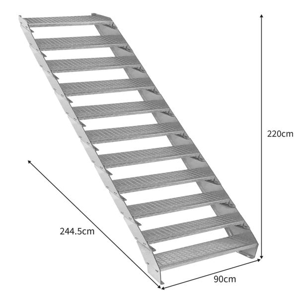 Monstershop Adjustable 11 Section Galvanised Staircase - 900mm Wide