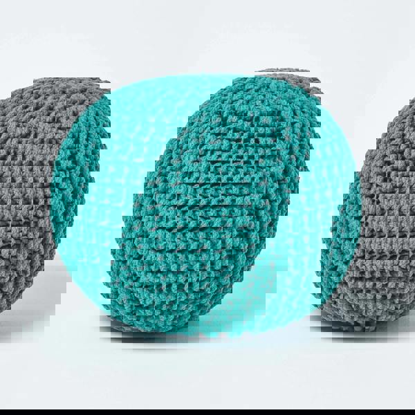 HOMESCAPES Round Cotton Knitted Pouffe Footstool Bean Filled Hand Knitted