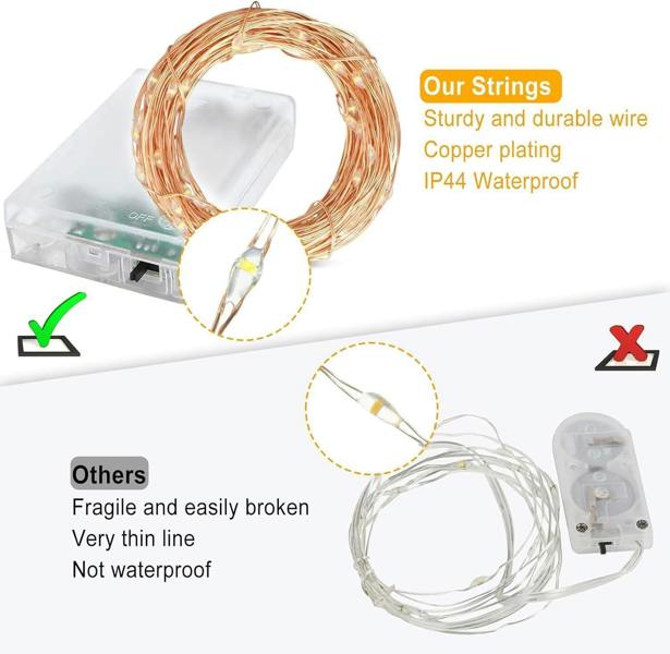 10m 100 LED Copper Wire Battery Operated Fairy String Lights, Cool White Twinkle, Pack of 2 image 6