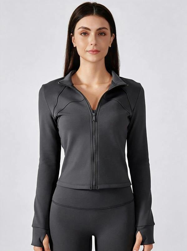 Anniou Cropped Windbreaker Jacket - Grey