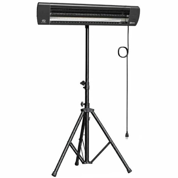 Bobobiy 2500 W Electric Infrared Patio Heater, IP65 Outdoor Garden Heater with Tripod, 3 Heat Settings, 24H Timer, Black