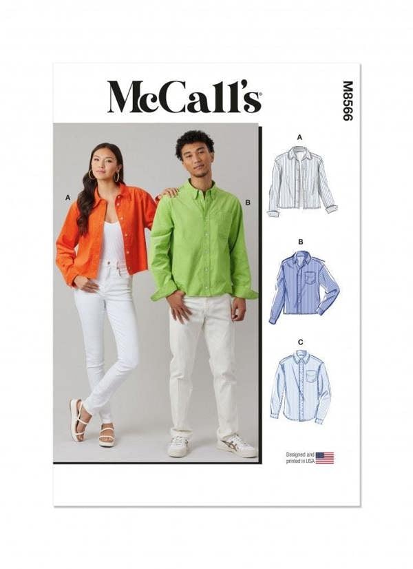 McCalls 8566 Paper Sewing Pattern – Men's & Women's Top & Shirt, Size XS-XXL, Intermediate