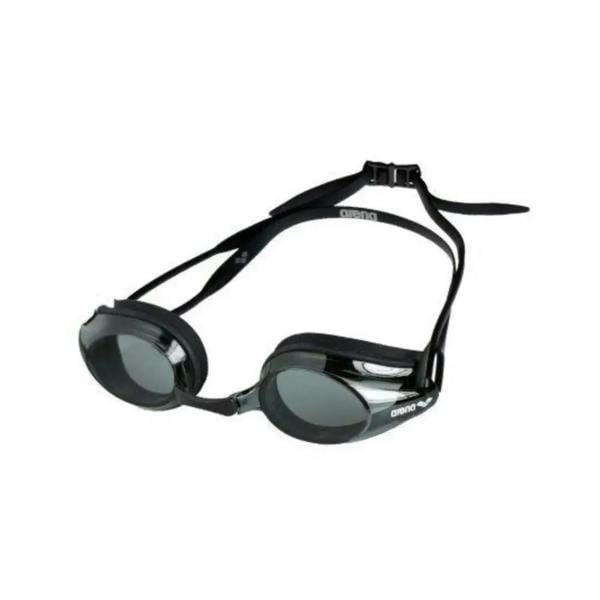 Arena Tracks smoke lens swim goggles with black silver adjustable strap