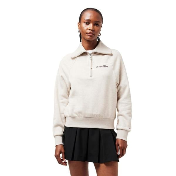 Tommy Hilfiger Womens/Ladies Curve Classic Script Zip Neck Raglan Sweatshirt - Oatmilk Heather - 