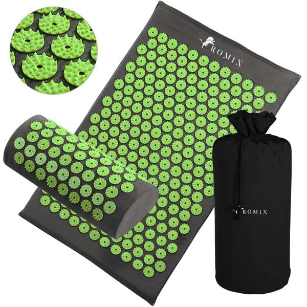 ROMIX Acupressure Mat and Pillow Set with Carry Bag, Spike Massage Mat for Back, Neck and Feet Relaxation
