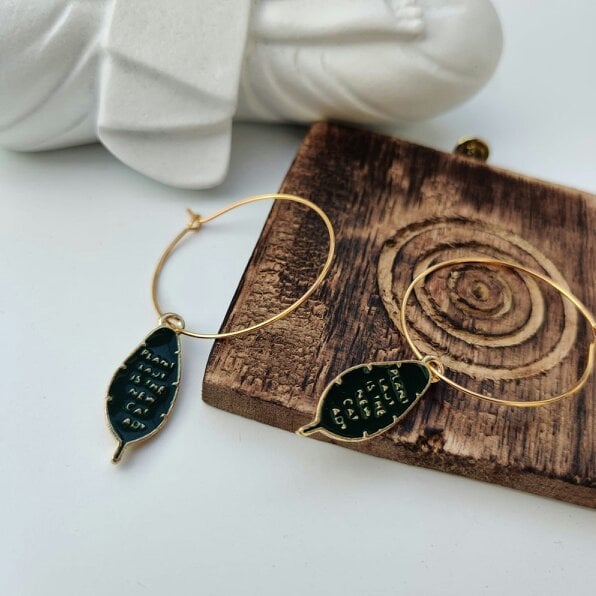 The Colourful Aura Green Leaf Charm Dainty Dangle Tree Leaf 30mm Boho Floral Hoop Earrings