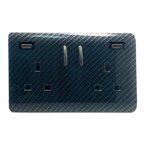 Trendi Switch 2 Gang USB 65W Type C USB Plug Socket in Carbon Fibre