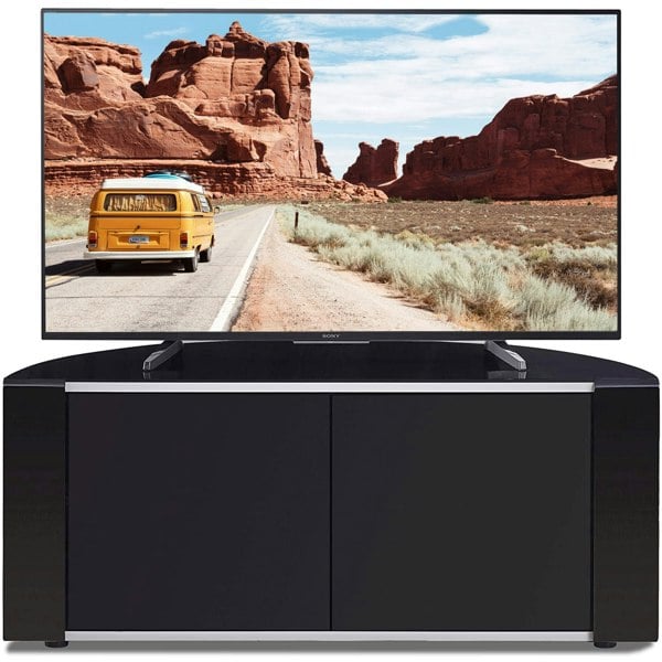 MDA Designs Sirius 850 Remote Friendly BeamThru Glass Door Gloss Black with Silver Trims Cabinet up to 40" LCD/Plasma/LED TV Stand