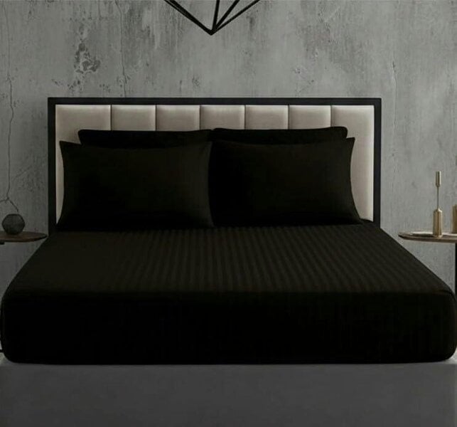 Night Zone Satin Stripe Extra Deep Fitted Sheet 30cm – 250 Thread Count 100% Cotton Hotel Quality