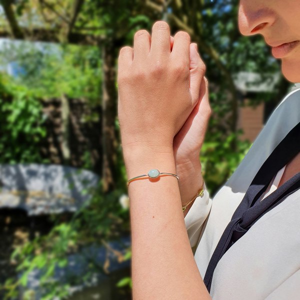 March Birthstone Aquamarine Minimalist Silver Bangle