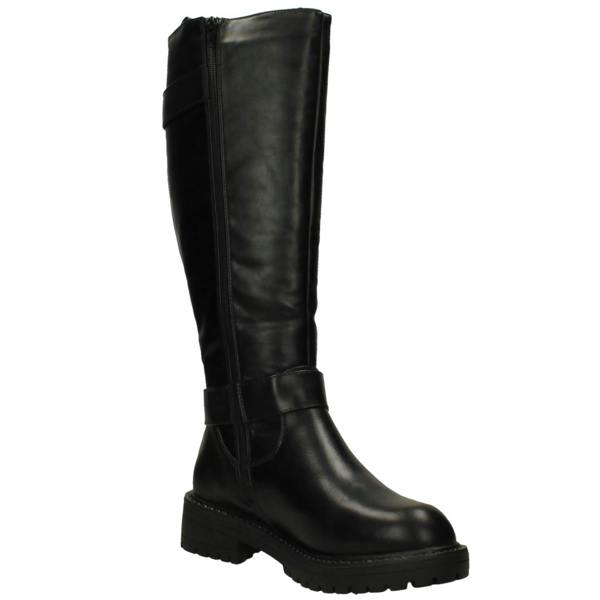 Spot On Ladies Spot On Chunky Heel Calf Boots with Buckle Straps F51204