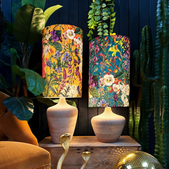 Love Frankie Ochre Summer Meadow Velvet Tube Lampshades