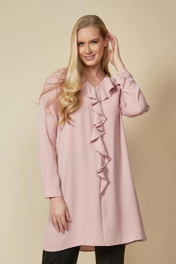 Hoxton Gal Oversized Tunic with Frill Details in Pink