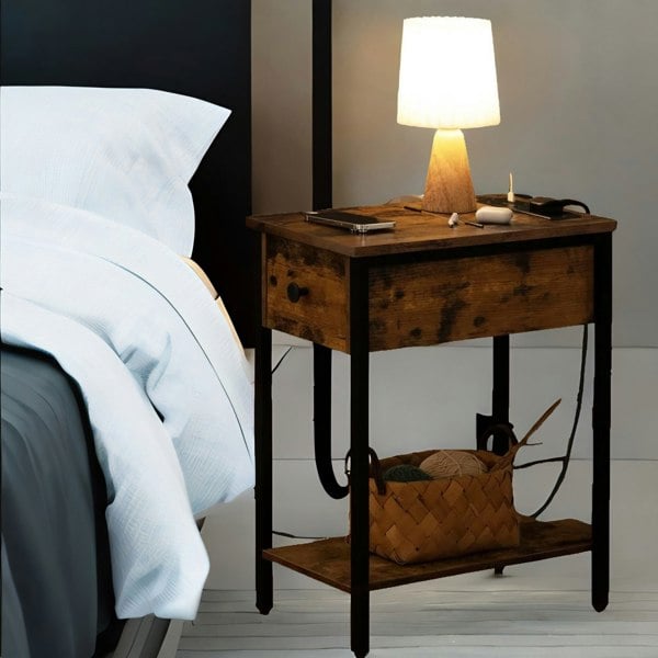 Rafaelo Mobilia Narrow Bedside Table With Power & USB Outlets