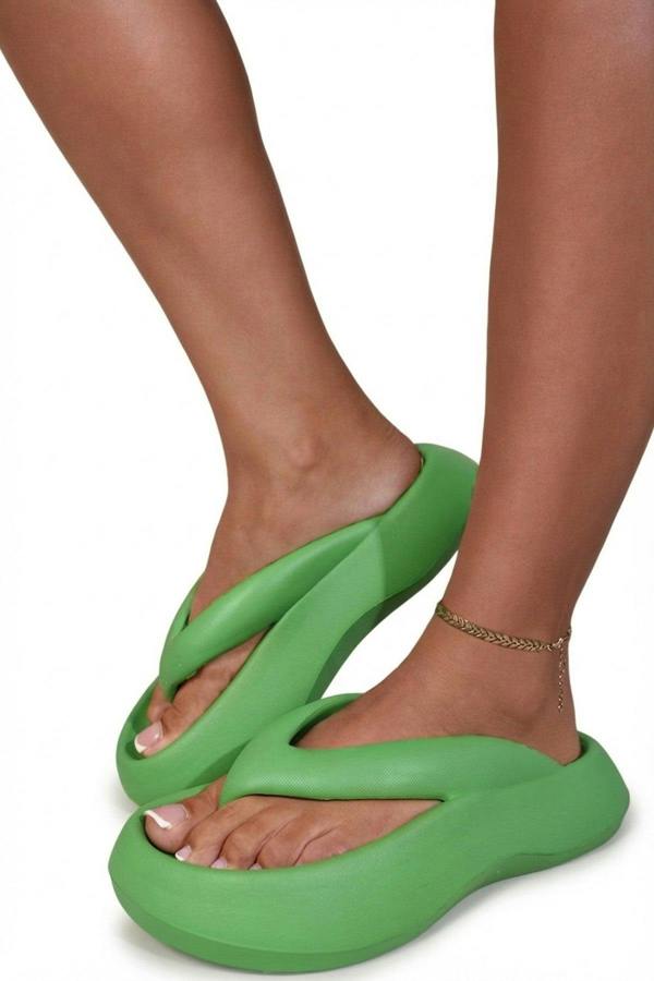 Cora Chunky Platform Flip-flops Sandals - Green_wb