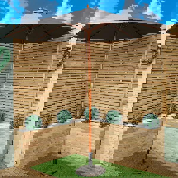 Samuel Alexander Outdoor 4 Person Folding Rectangular Wooden Garden Dining Table Chairs Grey Parasol and Base Set