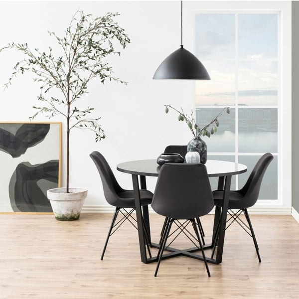 Furniture To Go Amble Round Dining Table with Black Marble Melamine Top & Black Legs