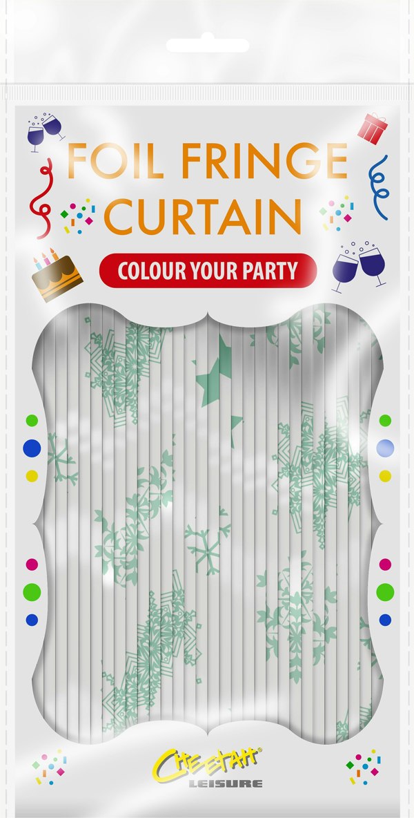 Cheetah Shimmer christmas Tinsel Curtain, 2M x 1M Green
