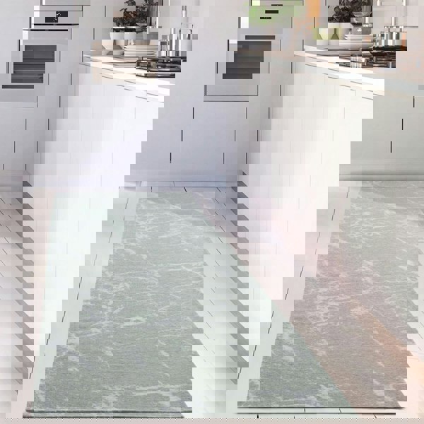 Machine Washable Flatweave Rug Abstract Green