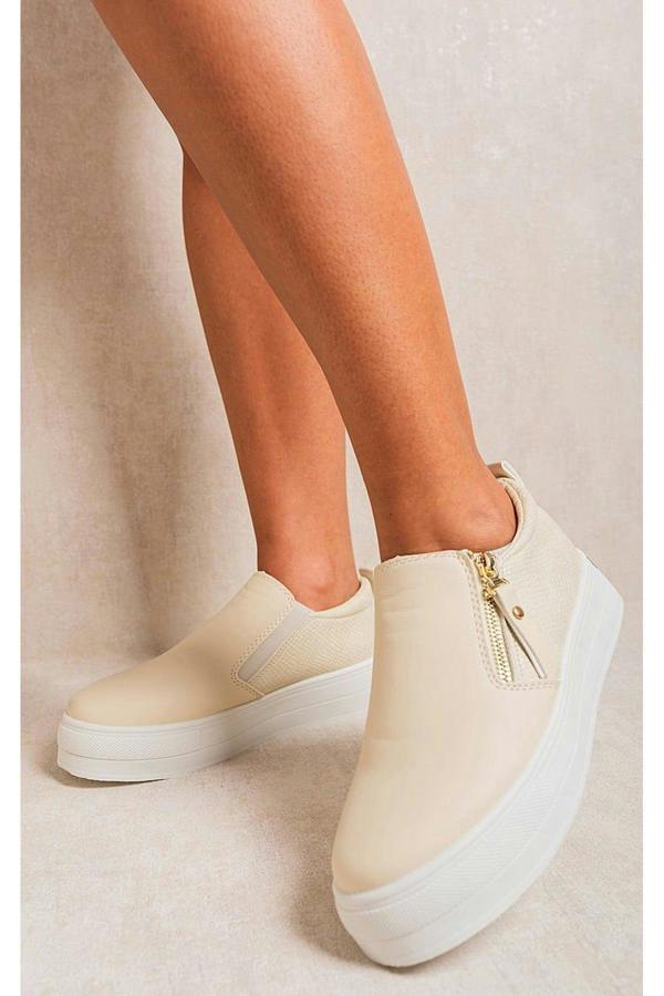 Andrea Zipper Decor Slip On Trainers - Beige