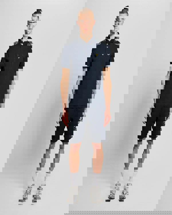 Lyle & Scott Check Panelled Mens Polo Shirt - Z271 Dark Navy | CHO | Designer Mens Short Sleeve Polo Shirts