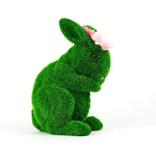 Gardenwize Solar Topiary Bunny Garden Ornament with Pink Flowers