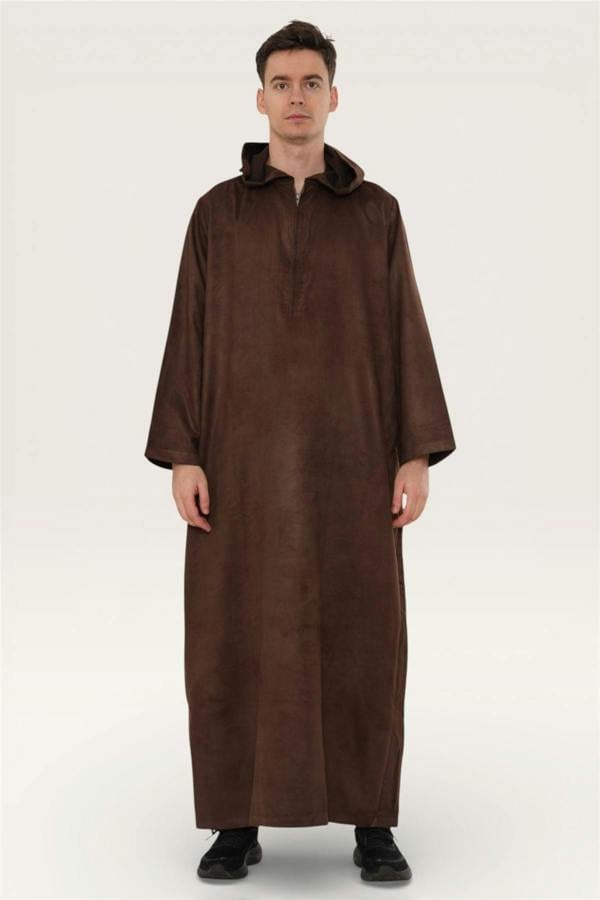 Infinity Leather Men's Hooded Eid Moroccan Jubba Robe Ramadan Eid Thobe - HM12
