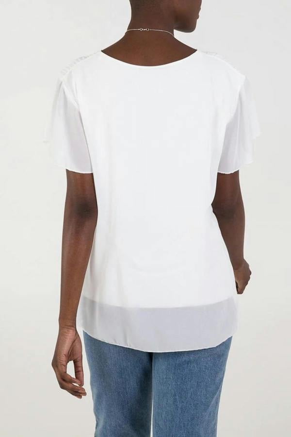 Hoxton Gal Short Sleeves Oversized Pleated Top in White